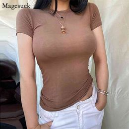 Summer Solid Cotton Women T-Shirts Fashion Slim Short Sleeve Female T Tops Korean Casual Tee Femme 13961 210512