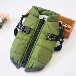 Winter Dog Jacket Coat Warm Harness Vest Leash Pet Dog Clothes For Small Dogs Winter Clothing Chihuahua Yorkshire Terrier 211013