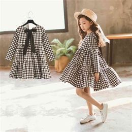 Brand Autumn New Girls Dresses Children Kids Plaid Bow Baby Girls' Cotton Dress Toddler Clothes,#2787 210331