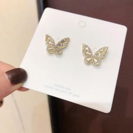 925 Sterling Silver Stud Earrings Exquisite Shiny CZ Zircon Butterfly Earrings For Women Wedding Engagement Jewellery Accessories