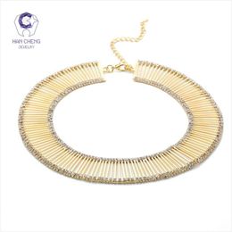 HanCheng Fashion Hollow Golden Metal Rhinestone Choker Necklace Women Necklaces Clavicle Statement Collar Jewelry Bijoux Chokers