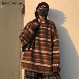 Pullovers Women Men Oversize Sweater Plus Size Warm Hip Pop Ulzzang BF Unisex Casual Striped Knit Young Girl Fashion Retro Daily 210812