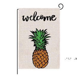 newSummer Garden Flag Fruit Gnomes Double Size Printed Flax Outdoor Decorative Hanging Welcome Summer Season Banner 32*47CM EWE6247