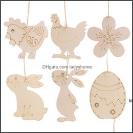 Event Festive Home & Gardenwood Egg Chick Pendant 10Pcs Diy Craft Easter Decoration Creative Wooden Artware Festival Party Favours Supplies O