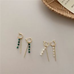 Vintage Green Bead Dangle Korean Gold Color Huggie Earrings For Women Jewelry Ladies Pendientes mujer moda 2020