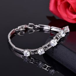 Simple Style Zircon Inlaid Women Bracelet Wrist Chain 18k White Gold Filled Classic Girl Gift