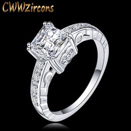 Luxury Womens Rings Jewellery Princess Cut Square CZ Engagement Wedding With Cubic Zirconia Stones R001 210714
