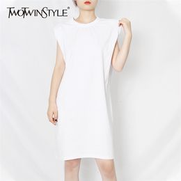 Casual Minimalist Dress For Women O Neck Sleeveless Knee Length Loose Dresses Female Summer Fashion Clothing 210520
