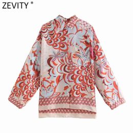 Women Vintage Totem Floral Print Casual Loose Shirts Female Long Sleeve Kimono Blouse Roupas Chic Blusas Tops LS9319 210420