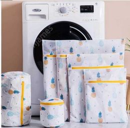 Pineapple Printing Zippered Mesh Laundry Bag Polyester Washing Net Bag For Underwear Sock Washing Machine Pouch Clothes Bra Bags DAJ88