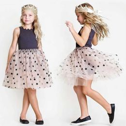 2-7Years Sleeveless Tulle Dress for Toddler Kids Girls Star sequin Ball gown princess dresses summer party clothes Q0716