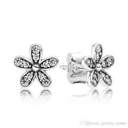 Genuine Clear CZ Diamond Daisy Stud Earrings Original Box for 925 Sterling Silver small Flower Women Girls Earring Set