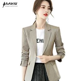 Blazer Women Spring Fashion Retro Plaid Long Sleeve Slim Jacket Office Ladies Formal Buiness Work Coat 210604
