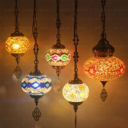 Pendant Lamps Retro Coloured Glass Chandelier Turkish Bar Restaurant Mediterranean Creative Kitchen Lighting Fixture