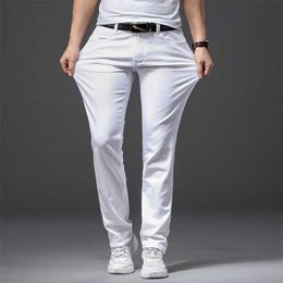 Autumn Men's Stretch White Jeans Classic Style Slim Fit Soft Trousers Male Brand Business Casual Pants 211008