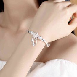 925 Sterling Sier Dreamcatcher Tassel Feather Charm Bracelet &Bangle For Women Fashion Elegant Jewellery Accsori sl209