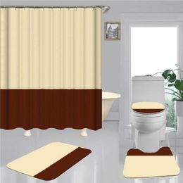 4 Pcs/set Simple Print Shower Curtains Sets Hipster High-grade Four-piece Suit Bathroom Non-slip Deodorant Must Bath toilet Mats