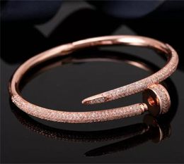 50%off Nail Bracelets Women Cuff 18k Gold Plated Full Diamond Bracelet Jewelry For Lover Gift Size 16.5cm With Box high