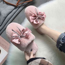 Slippers COOTELILI Women Home Slippers Winter Warm Shoes Woman Slip on Flats Slides Female Faux Fur Slippers Women Shoes Closed Toe G220730