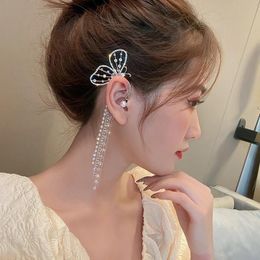 New Trendy Long Butterfly Clip Earrings Ear Hook Pearl Ear Clips Without Pierced Ears Chain Earrings Women Girls Jewellery