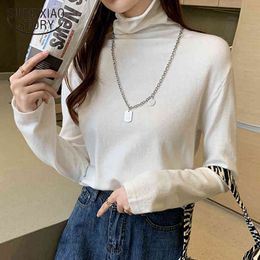 Autumn Cotton White Blouse Casual Turtleneck Long Sleeve Ladies Tops Pullover Loose Shirts For Women Blusas 12123 210415