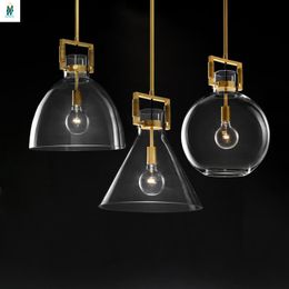 Pendant Lamps Nordic Postmodern Copper Lights Luxury Transparent Glass Hanging Lamp For Restaurant Bar Bedroom Livingroom Decor