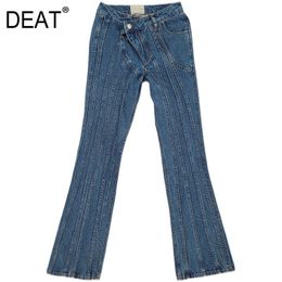 summer women clothes waist full length light blue denim pants striped flare bottoms slim thin jeans fashion WP92305L 210421