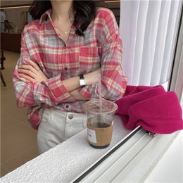 Shirt Women Formal Basic Office Ladies Tops Loose Casual Long Sleeve Plaid Blouse Female Blusas Camisas Mujer 210421