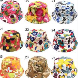 Kids Summer Canvas Bucket Hat Fisherman Cap Topee Outdoor Travel Casual Sunhat Floral Grid Printed Beanie Hat Folding Fishing Cap 30 Colors G49T0TR