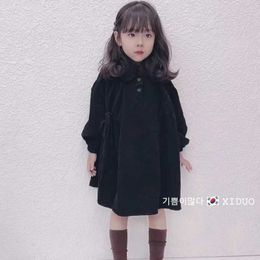 Children's Clothing 2021 Autumn Winter New Girls Cute Fashion Coat Sweet Temperament Black Retro Dress G1026