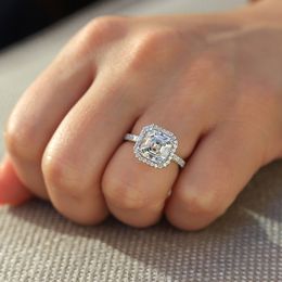 halo cut rings UK - Asscher Cut 14k White Gold 4ctw DF Engagement Wedding Lab Grown Moissanite Diamond Halo Ring Test Positive For Women Luxurious