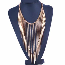 Exaggerated Spike Rivet bullet Tassel Necklace Fashion Collares Jewelry Style Vintage Necklaces Rivet Long Tassel Punk Accessories Women Choker Necklace