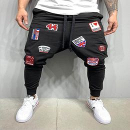 2021 Spring Autumn Men's Thin Section High Street Embroidery Motorcycle Sports Harem Pants Fashion Casual Running Hip Hop Style