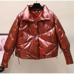Winte jacket women Thick Parkas Casual Loose Down Cotton Jacket Warm Padded parka Women Fashion Glossy Plus size OverCoat 211018