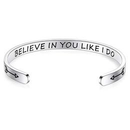 Stainless Steel Bracelet C-shaped Opening Bracelet Female Fashion Jewellery Boyfriend Gift Believe in You Like i Do Christmas Gift Q0719