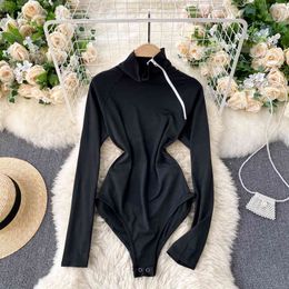 SINGREINY Casual Zippers Fitness Rompers Women Bodysuit Long Sleeve Regular Jumpsuit Fashion Streetwear Outfits Overalls 210419