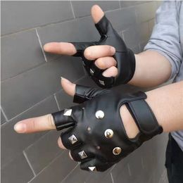 Cycling Gloves Cool Motorcycle Half Finger Punk Outdoor Fingerless Leather Husband Suitable For Bars Nightclubs