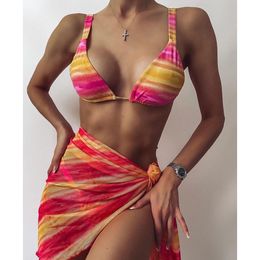 3 Piece Bathing Suit Coverup Swimwear Beach Skirt Cover Up Beach Wear 3 Piece Bikini Set High Waisted Swimsuit