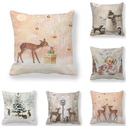 Christmas Decoration Cushion Cover Sofa Car Pillowcase Peachskin Polyester Party Home Decorative Pillow