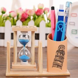 Other Clocks & Accessories Creative Tower Oblique Hourglass Pen Holder Student Desktop Decoration Storage Box Children's Birthday Gift Teach