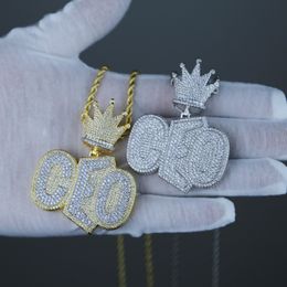 CEO Letter crown shape Pendant Necklace for Women Men BOSS 5A Cubic Zircon Paved Hip Hop gift Jewellery