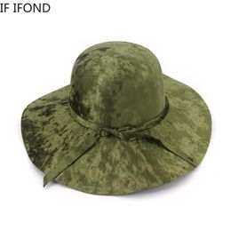 Stingy Brim Hats Simple Gold Velvet Fedora Hat Gentleman Elegant Lady Bucket Cap Soft Vintage Wide Floppy Cloche