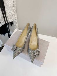 Crystal buckle single shoes leather rhinestone high heels sandals professional women's bridesmaid wedding
