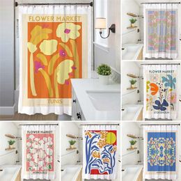 Korean Shower Curtain Ins Flower Bathroom Curtains Waterproof Partition Drapes Toilet Washable Door Screen with Hooks Home Decor 211116