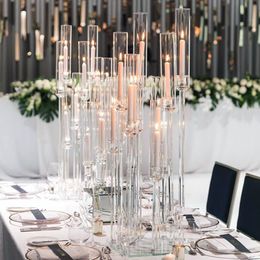 New style clear acrylic table Centrepiece candle holder crystal wedding candelabra senyu607