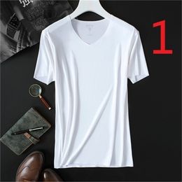 Men's short-sleeved t-shirt ice silk trend Korean Slim summer striped half sleeve 210409