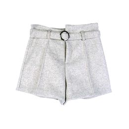 PERHAPS U Women Woollen Shorts Zipper Sash Button Brown Black Apricot Loose Asymmetrical Empire Flare Solid B0263 210529