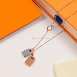 2022 Fashion Steel Stamped Necklaces Double Square Pendant Necklace Women Letter Designer Couple Jewelry European American