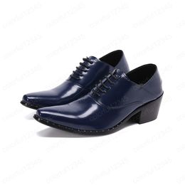 Blue Men Real Leather Shoes Man Wedding Dress Shoes Fashion Pointed Toe Business Leather Shoes Formal Footwear