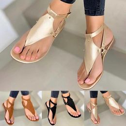 Sandals Summer Flat Casual Women's Flip-Flop Large Size Roman Style Buckle Design Classic Mature Ladies SandalsSandals